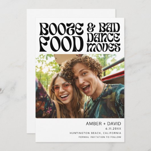 Retro's Funny 70's Groovy Foto Bruiloft Save The Date (Voorkant / Achterkant)