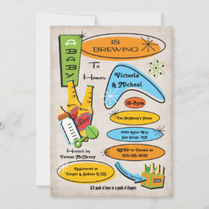 Rétros invitations de baby shower de bouteilles et