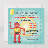 Rétros invitations de fête d'anniversaire de robot (Devant)
