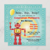 Rétros invitations de fête d'anniversaire de robot (Devant / Derrière)