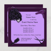 Rétros invitations pourpres de coutume de coiffeur (Devant / Derrière)