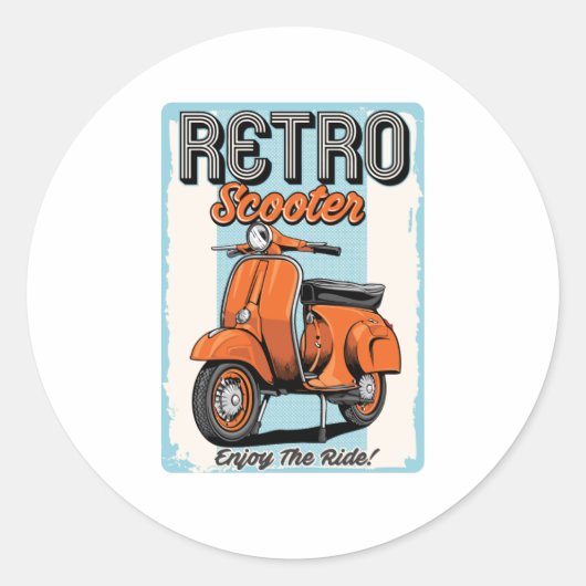 Retroscooter Ronde Sticker (Voorkant)