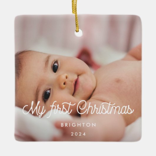 Retroscript Mijn eerste kerstfoto baby Keramisch Ornament (Voorkant)