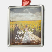 Retroscript Ons eerste kerstpaar foto Metalen Ornament (Links)