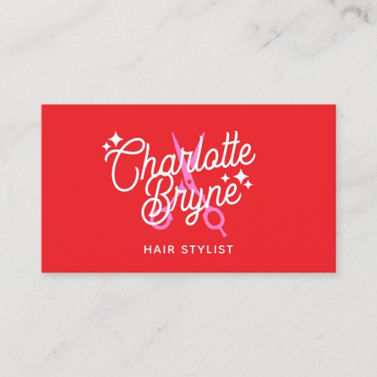 Retroscript rode kapper schaar visitekaartje (Voorkant)