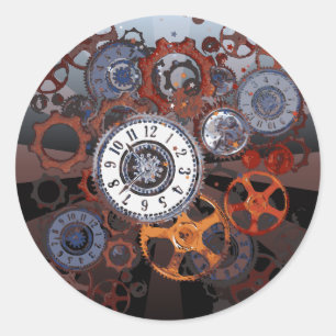Retrosteampunk, horloge-onderdelen, tandwielen en  ronde sticker