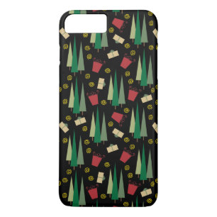 Retrostijl kerstboom en cadeaupatroon 	iPhone 8 plus / 7 plus hoesje