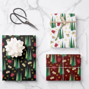 Retrostijl kerstboom en cadeaupatroon inpakpapier vel
