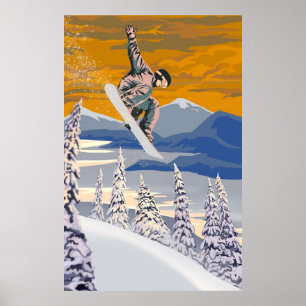 Retrostijl Snowboard Poster