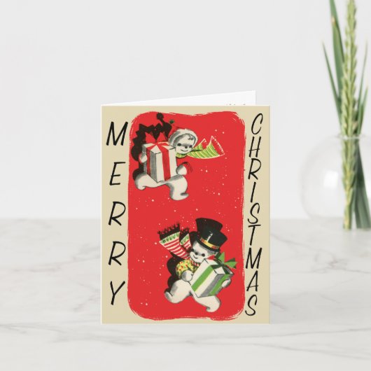 Retrostijl Snowman-kerstkaart Feestdagen Kaart (Voorkant)