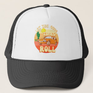 Retrostijl  zonsondergang en klassieke auto trucker pet