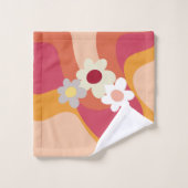 Retrostijlbloemen en -golven bad handdoek (Wasdoekje)
