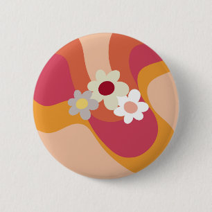 Retrostijlbloemen en -golven ronde button 5,7 cm