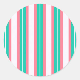 Retrostrepen - Blauwgroen roze Ronde Sticker