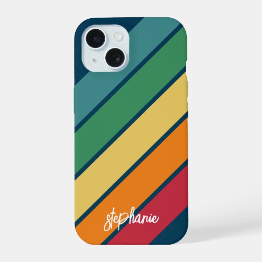 Retrostripe patroonregenboog - Script Name iPhone 15 Hoesje (Achterkant)