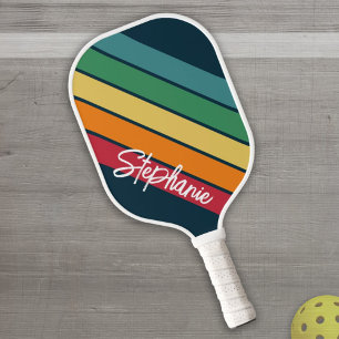 Retrostripe patroonregenboog - Script Name Pickleball Paddle