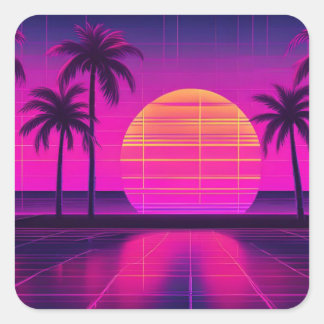 Retrosynthwave Vierkante Sticker