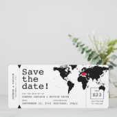 Retrotypemachine Wereldkaart instapkaart Save The Date (Staand voorkant)