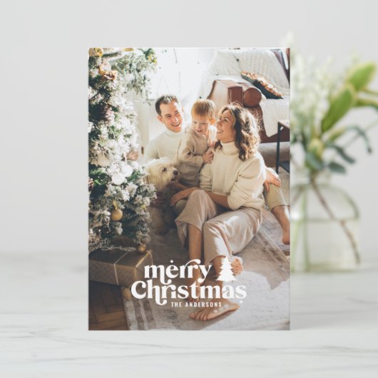 Retrotypografie moderne volledige fotovakantiekaar feestdagenkaart (Staand voorkant)