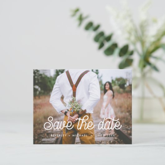 Retrotypografie Sla de datum op Aankondigingskaart (Staand voorkant)