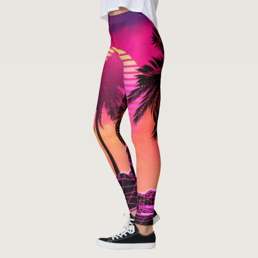 Retrovaporgolflandschap met stenen en palmen in leggings (Links)