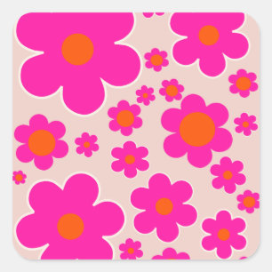 Retroventielmarkt Florence Abstracte roze Floral Vierkante Sticker