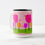 retrovogels 2 tweekleurige koffiemok (Voorkant links)