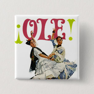 retrovrouwen schilderen Flamenco Dancers Ole! Vierkante Button 5,1 Cm