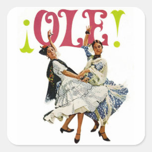 retrovrouwen schilderen Flamenco Dancers Ole! Vierkante Sticker