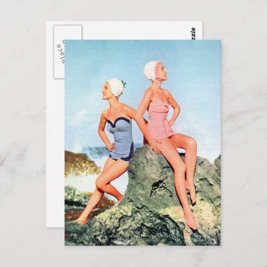 retrovrouwen zwemmen ook in trainingspakken en zw briefkaart (Voorkant / Achterkant)