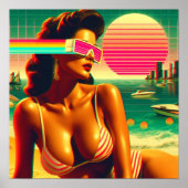 Retrowave 80s vrouw poster (Voorkant)