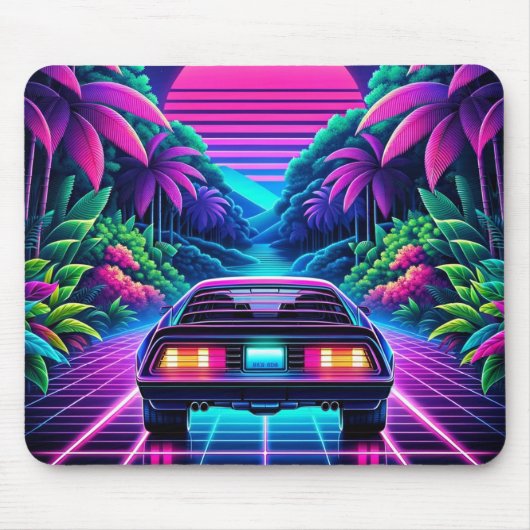 retrowave-auto muismat (Voorkant)
