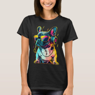 Retrowave French Bulldog met Headphones en Sungl T-shirt