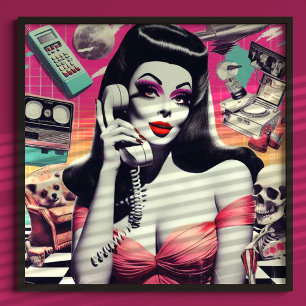 Retrowave Gothic Woman Collage Poster