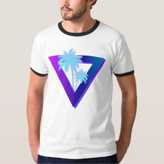 RETROWAVE SYNTHWAVE PALMBOOMEN DRIEHOEK RINGER T-SHIRT