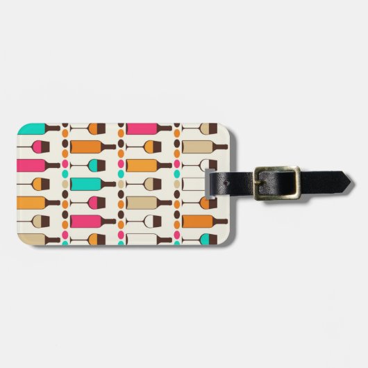 Retrowijnflessen en -glazen bagagelabel (Voorkant horizontaal)