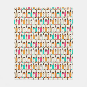 Retrowijnflessen en -glazen fleece deken