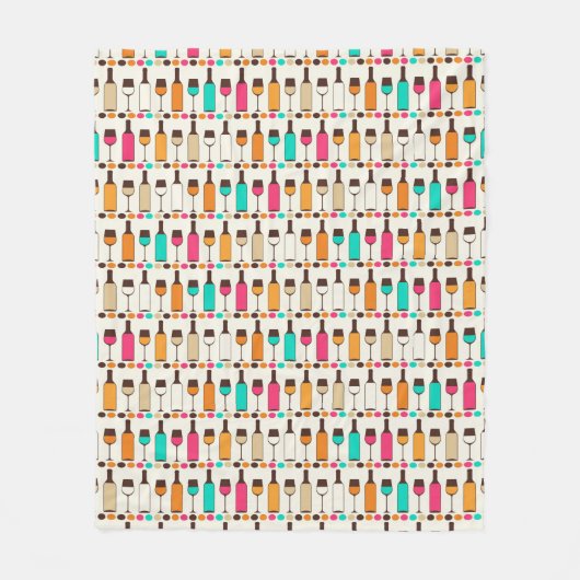 Retrowijnflessen en -glazen fleece deken (Voorkant)