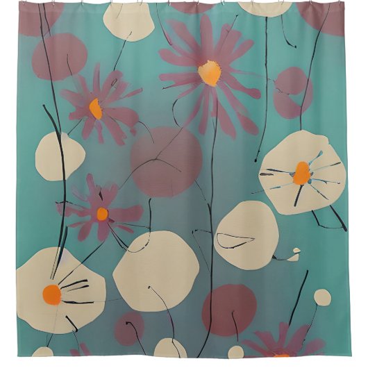 Retroze en witte bloemen douchegordijn (Voorkant)