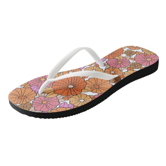 Retroze oranje bloemen patroon teenslippers (Schuin)