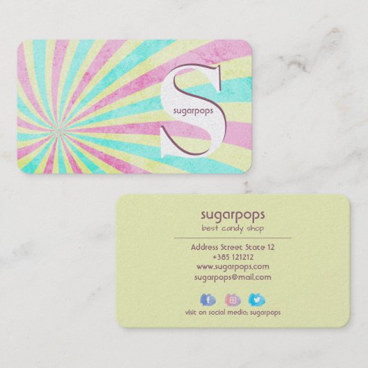Retrozonnebrandolie snoep visitekaartje (Voorkant / Achterkant)