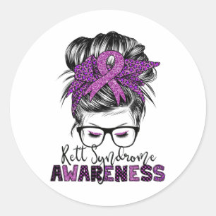 Rett Syndrome Awareness Messy Bun Hair Women Ronde Sticker