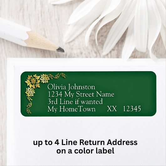 Return Address Labels, Emerald Green & Gold Etiket