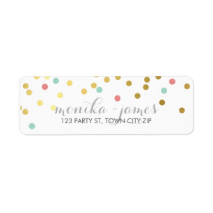 RETURN ADRES confetti gouden munt koraal krijtbord Etiket