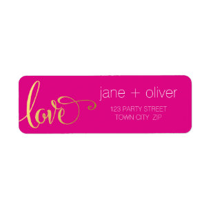 RETURN ADRES moderne liefde script type goud roze Etiket