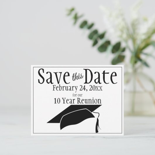 Reunion Class Save the Date Black Gradup Briefkaart (Staand voorkant)