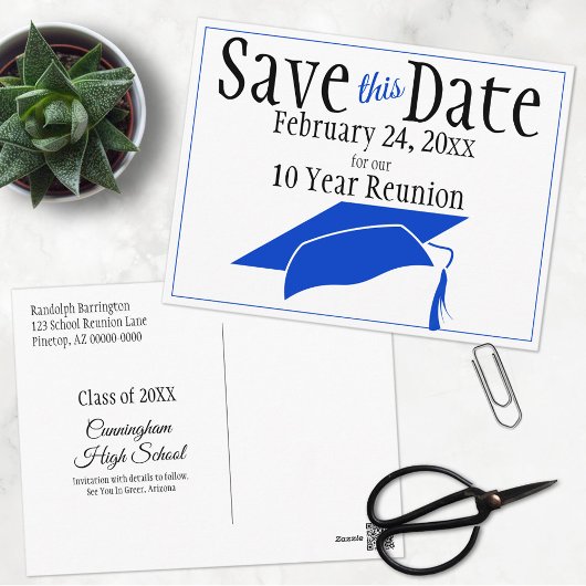 Reunion Class Save the Date Blue Gradup Briefkaart