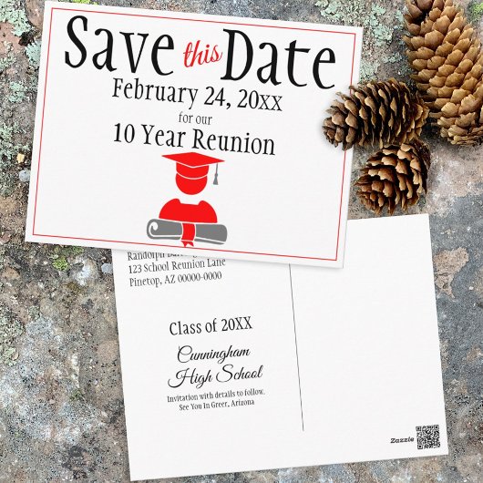 Reunion Class Save the Date Minimalist Red Grey Briefkaart