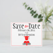 Reunion Class Save the Date Minimalist Red Grey Briefkaart (Staand voorkant)