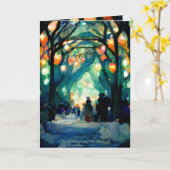 Réunion de carte de Noël avec des lumières colorée (Fleur jaune)